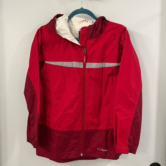 L.L. Bean Kids Red Raincoat with Reflective Stripe - Picture 1 of 6